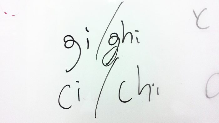 Gi(ギ) ghi(リ)ci(チ) chi(キ)の4つ以外はローマ字読みでOKのイタリア語。